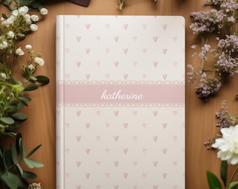 Personalized Heart Pattern Hardcover Journal, Cute Notebook for Students, Valentine's Gift, Romance Journal, Coquette Daily Planner