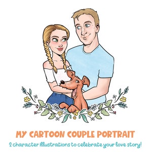 My Cartoon couple portrait - A cute stylized portrait from photos of two characters halfbust - for Valentines & weddings, couple gift