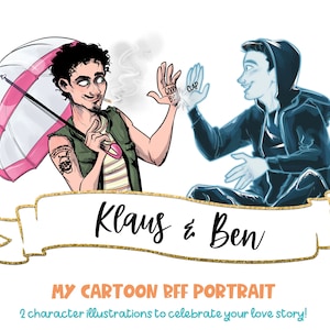 My Cartoon bff portrait - A cute stylized portrait from photos of 2 characters halfbust - A cute drawing for best friends, brother & sisters