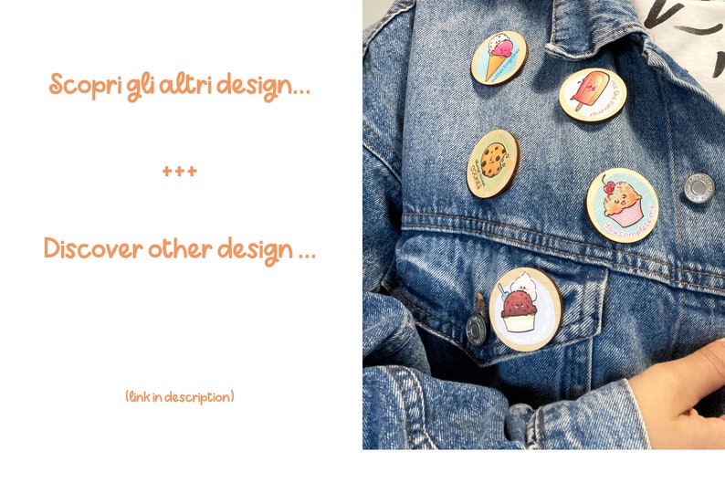 Op de afbeelding: Een spijkerjack met vijf verschillende pinnen eraan bevestigd. De pinnen zijn allemaal rond en hebben verschillende cartoonfiguren en ontwerpen. De pinnen zijn allemaal in verschillende kleuren en hebben een witte achtergrond. De tekst op de pinnen luidt "You complete me" en "You're my favorite."