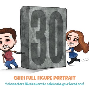 Chibi couple portrait - a lovely full figure illustration for your fabulous couple, wedding, save the date funny and original invitations!