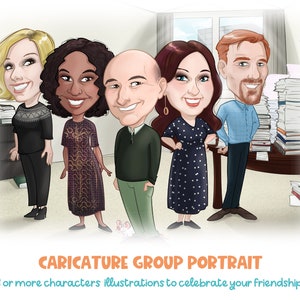 Group caricature – a funny custom portrait for friends, retirements, weddings, birthdays, best man and wedding party gift!