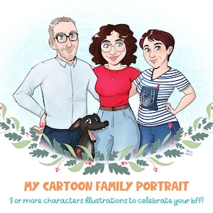My Cartoon group portrait - A cute stylized portrait from photos of three or more characters halfbust - A fairytale drawing for your family!