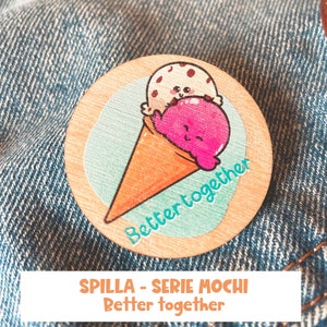 Better Together - A lovely wood chibi pin to decor your old jeans jacket!