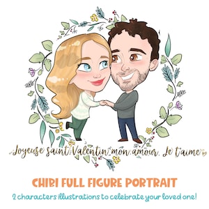 Chibi couple portrait – a full figure drawing kawaii custom illustration for best friend and couples!