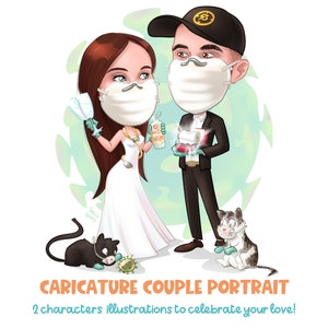 Couple caricature – a funny custom portrait for save-the-date, wedding, anniversary, party favors and lovely original gifts!