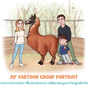 My Cartoon family portrait - A cute stylized portrait from photos of 3 or more characters full figure - A fairytale drawing for your family!