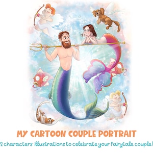 My Cartoon couple portrait - Cute stylized portrait from photos of 2 characters full figure - A fairytale drawing for Valentines & weddings