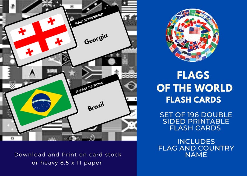 Flags of the World Flashcards Download and Print Etsy