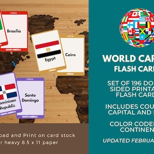 Flashcards de capitais mundiais - Baixe e imprima