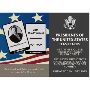 Presidents of the United States Flashcards - Download and print