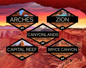 Los cinco parques nacionales más importantes de Utah: paquete de 5 pegatinas de vinilo