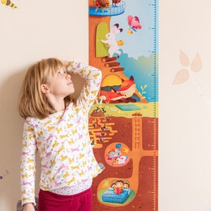 Metro crescita bosco, decorazione camera bambini e nursery, illustrazione albero ,stampa pvc telato, regalo nascita, animali del bosco