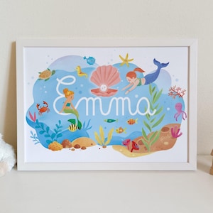 Gepersonaliseerde handgeschilderde naam, naamillustratie, kinderkamerdecoratie, geboortecadeau, verjaardagscadeau voor babymeisje