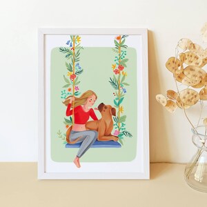 Family painting with DOG, personalized portrait of the family with your pet, watercolor drawing of the puppy