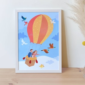 Ritratto personalizzato di coppia in MONGOLFIERA, ritratto di famiglia in mongolfiera, quadro fatto a mano personalizzato della famiglia