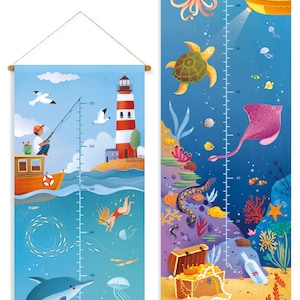 Metro crescita MARE telato, decorazione camera bambini e nursery, illustrazione mare, stampa, regalo nascita, regalo baby shower