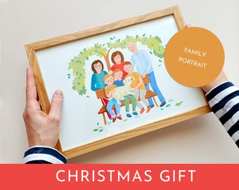 Personalized hand painted family portrait, Christmas gift, gift for him,gift for her, gift for grandparents, family drawing