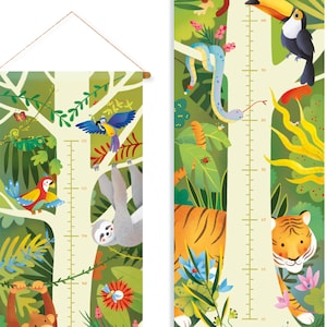 Metro GIUNGLA camera bambini, Metro crescita, decorazione parete nursery, illustrazione per cameretta, animali della giungla, regalo nascita
