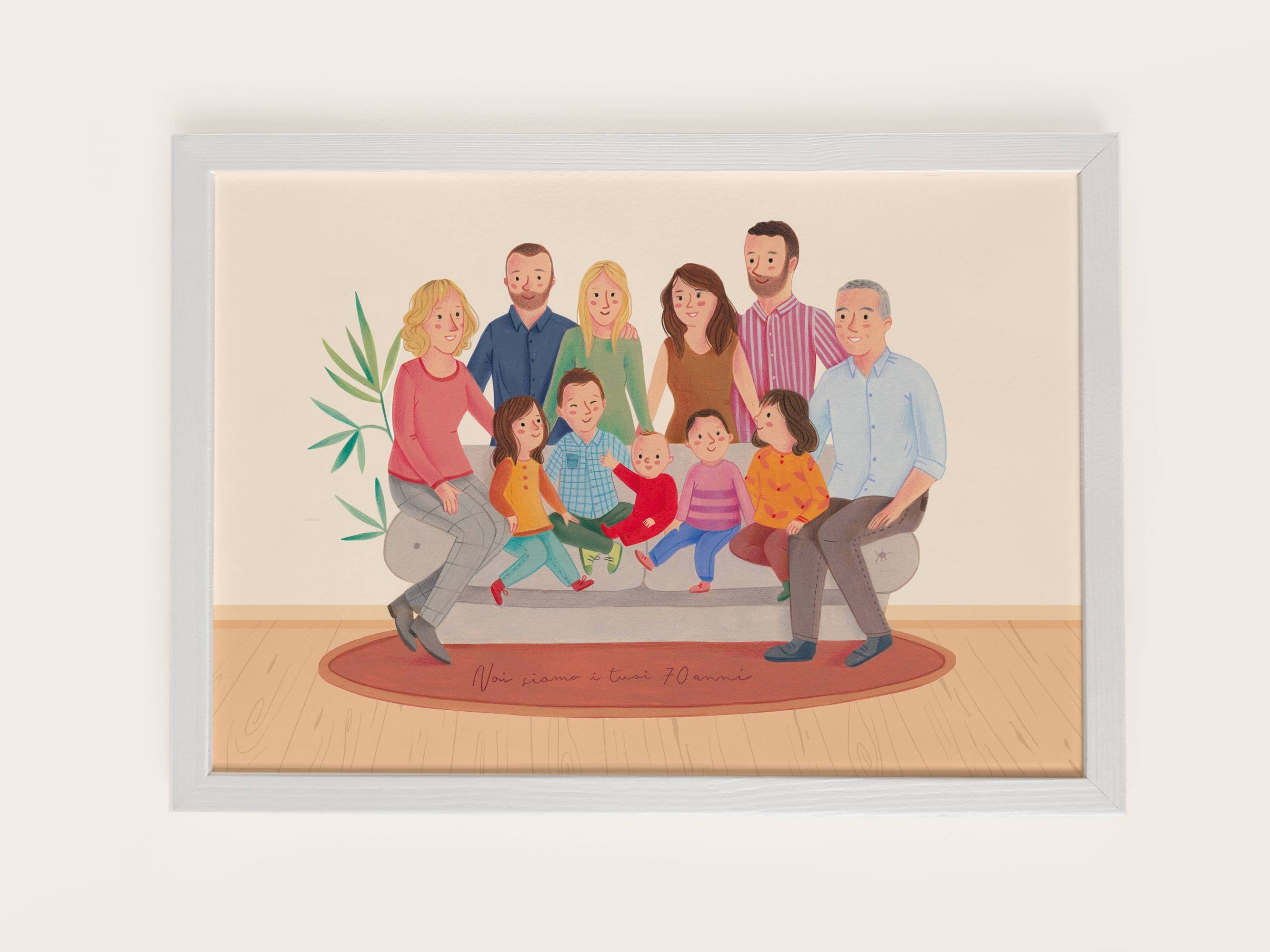 70th birthday gift, family color portrait, gift for grandparents, wedding anniversary, grandmother birthday, colorful family portrait