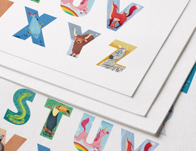 Nursery Alphabet Print, Illustrated Letters Print, Nursery Alphabet
