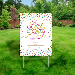 Birthday Yard Sign, Confetti Birthday Sign, Colorful Birthday Sign, Front Lawn Birthday Signs, Stand Included, Welcome Front Lawn Signs