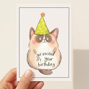Cartão de aniversário para impressão, cartão de aniversário engraçado de gato para amiga, cartões digitais, cartão de aniversário de gato para mãe, cartão de aniversário de gato para irmã, cartões engraçados