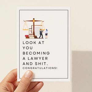Carte de remise de diplôme d'avocat à imprimer, carte de diplômé en droit, cartes d'avocat rigolotes, cartes de remise de diplôme rigolotes, diplômé de faculté de droit, cadeaux de devenir avocat