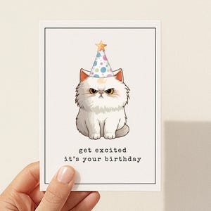 PRINTABLE Birthday Card, Funny Cat Birthday Card for Friend, Digital Cards, Cat Birthday Card Mom, Cat Birthday Card Sister, Funny cards