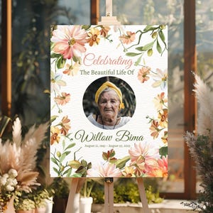 Cartello di benvenuto per funerali MODIFICABILE, decorazione per la celebrazione della vita, grande poster per funerali, modello per cartello commemorativo, cartello floreale per la celebrazione della vita