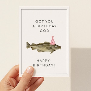 Carte d'anniversaire à imprimer pour la morue Carte d'anniversaire drôle Jeu de mots Carte d'anniversaire pour lui Carte d'anniversaire pêche Cartes de voeux poisson Cartes d'anniversaire mignonnes