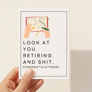 Carte de retraite heureuse à imprimer, carte drôle pour la retraite, carte de retraite sarcastique pour patron, carte de collègue à la retraite, voeux de départ à la retraite