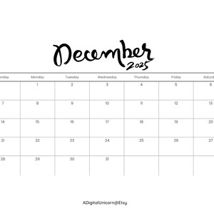 EDITABLE Dated December 2025 Minimalist Monthly Calendar Printable, Simple Calendar, Instant Digital Download, Dated Monthly Planner 2025