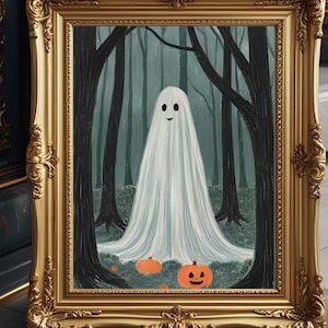 Poster Geist im Wald, Halloween Wandbild, Geisterwald Kunst, Gruselige Wandkunst, Vintage Gruselige Malerei, Dunkle Herbst Dekoration, Halloween Dekoration
