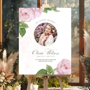 EDITABLE Funeral Welcome Sign, Celebration of Life Decoration, Large Funeral Poster, Memorial Sign, Pink Rose Theme Celebration of Life Sign