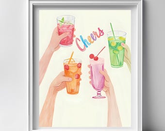 RETRO bar cart print cheers print bar cart decor retro kitchen wall art bar cart art trendy wall art digital print bar decor palm springs
