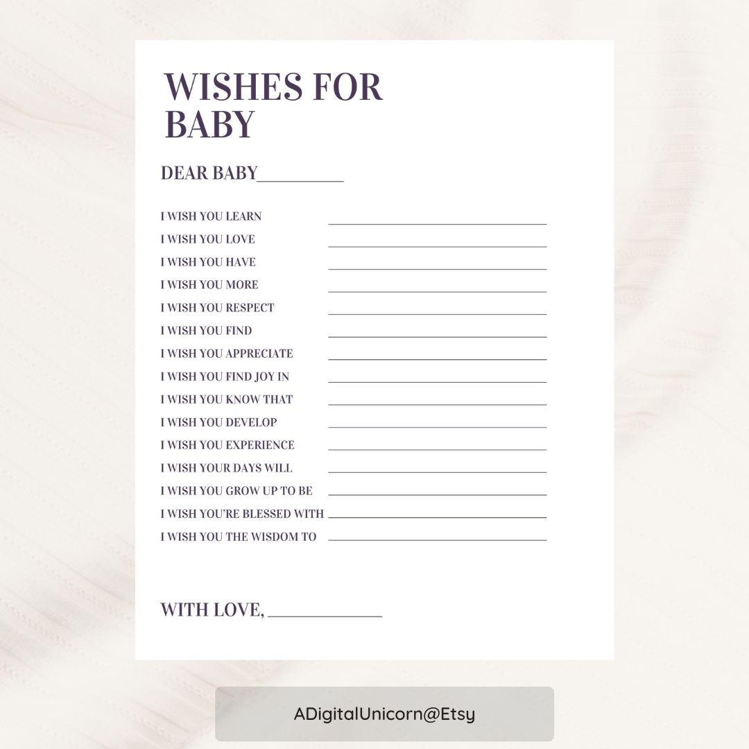 PRINTABLE Minimalist Baby Shower Wishes for Baby Game Template, Baby Shower Games Printable Wishes Game Virtual Games Baby Wishes PDF