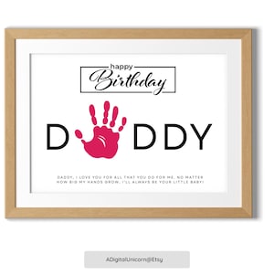 AFDRUKBARE Happy Birthday Dad handafdruk kunst, DIY aandenken cadeau van kinderen, aandenken kaart, verjaardagscadeau voor vaders, leuke ambacht voor papa