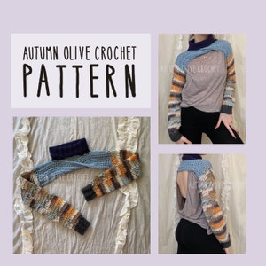 Crochet Pattern - Turtle Dove Half Sweater ultra super crop arm sweater shrug with turtleneck and front twist, easy and size inclusive
