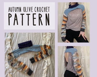 Crochet Pattern - Turtle Dove Half Sweater ultra super crop arm sweater shrug with turtleneck and front twist, easy and size inclusive