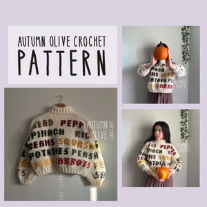 Patrón de crochet: suéter Alphabet Soup, 10 fuentes en 1, tamaño incluido, simple, rápido, apto para principiantes, retro, peculiar