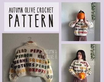 Crochet Pattern - Alphabet Soup Sweater, 10 fonts in 1, size inclusive, simple, quick, beginner friendly, retro, quirky