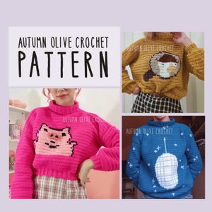 Crochet Pattern - Mabel&#39;s Sweater Collection Part II, 20 in 1, size inclusive, simple, quick, beginner friendly, cartoon, cosplay, pine