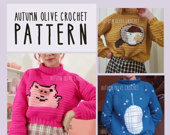 Häkelanleitung - Mabels Pullover Kollektion Teil II, 20 in 1, Größe inklusive, einfach, schnell, anfängerfreundlich, cartoon, Cosplay, pine