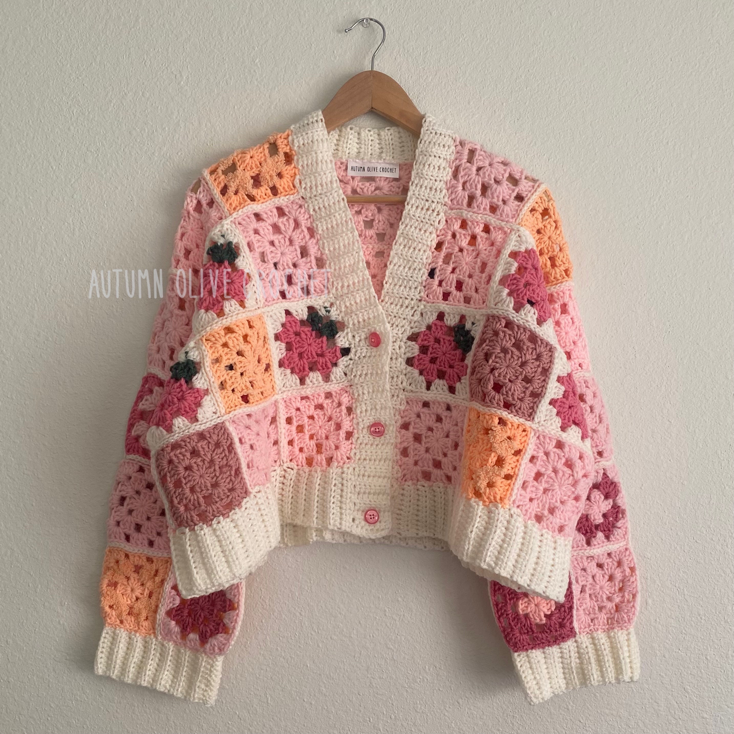 Strawberry Patchwork Cardigan - Crochet Cardigan in Pink and