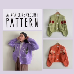 Crochet Pattern Pocket Full of Posies Cardigans, 25 flowers in 1 variety pack bundle, size inclusive, beginner friendly, oversized image 7