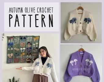 Crochet Pattern - Oh My Fungi Cardigans, 25 mushrooms & fungi in 1 variety pack bundle, size inclusive, beginner friendly, oversized
