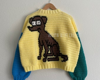 santas little helper sweater - cartoon greyhound dog crochet pullover colorblock