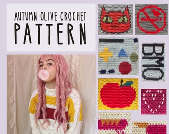 Crochet Pattern- Adventure Pullover graphic sweater 7 in 1, size inclusive, simple, quick, beginner friendly, Bubblegum, Finn, Marceline,