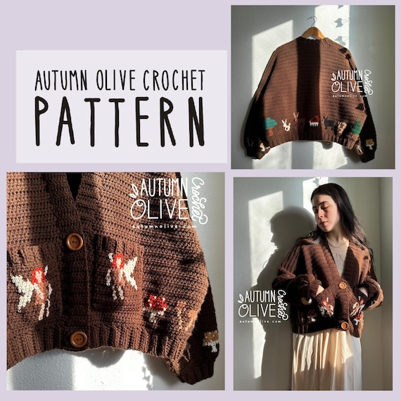 Crochet Pattern - Fairy Forest Cardigans | 15 different woodland sweater graphics | optional buttons, pockets | size inclusive